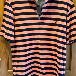 Nautica Peach and Navy Striped Polo Shirt